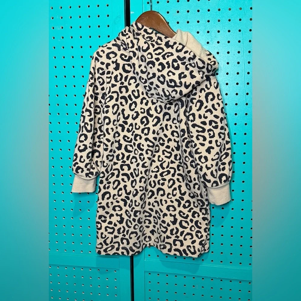 Old Navy Girls Leopard Hoodie Sweatshirt Dress Size 4T 5T Long Sleeve Cozy